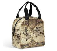 HETVBNS Insulated Lunch Bag for Women Men, Ancient Map World Globe Lunch Box with Large Capacity Portable Thermal Cooler Bag Reusable Leakproof Lunchbox for Work Picnic Travel