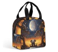 HETVBNS Insulated Lunch Bag for Women Men, Animal Elephant Owl Tree Moon Star Lunch Box with Large Capacity Portable Thermal Cooler Bag Reusable Leakproof Lunchbox for Work Picnic Travel