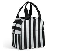 HETVBNS Insulated Lunch Bag for Women Men, Black And-White Stripes Lunch Box with Large Capacity Portable Thermal Cooler Bag Reusable Leakproof Lunchbox for Work Picnic Travel