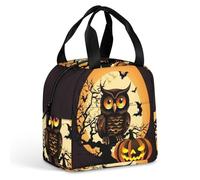 HETVBNS Insulated Lunch Bag for Women Men, Black Tree Owl Pumpkin Head Lunch Box with Large Capacity Portable Thermal Cooler Bag Reusable Leakproof Lunchbox for Work Picnic Travel