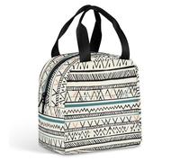 HETVBNS Insulated Lunch Bag for Women Men, Boho Triangle Stripes Lunch Box with Large Capacity Portable Thermal Cooler Bag Reusable Leakproof Lunchbox for Work Picnic Travel
