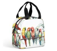 HETVBNS Insulated Lunch Bag for Women Men, Colorful Parrots On Tree Lunch Box with Large Capacity Portable Thermal Cooler Bag Reusable Leakproof Lunchbox for Work Picnic Travel
