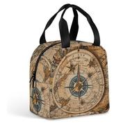 HETVBNS Insulated Lunch Bag for Women Men, Compass And Old World Map Lunch Box with Large Capacity Portable Thermal Cooler Bag Reusable Leakproof Lunchbox for Work Picnic Travel
