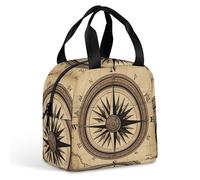HETVBNS Insulated Lunch Bag for Women Men, Compass Wind Road Map Lunch Box with Large Capacity Portable Thermal Cooler Bag Reusable Leakproof Lunchbox for Work Picnic Travel