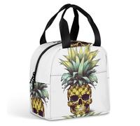 HETVBNS Insulated Lunch Bag for Women Men, Cool Skull Pineapple Lunch Box with Large Capacity Portable Thermal Cooler Bag Reusable Leakproof Lunchbox for Work Picnic Travel