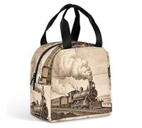 HETVBNS Insulated Lunch Bag for Women Men, Etching Train Lunch Box with Large Capacity Portable Thermal Cooler Bag Reusable Leakproof Lunchbox for Work Picnic Travel