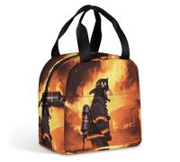 HETVBNS Insulated Lunch Bag for Women Men, Firefighter Fireman Flame Lunch Box with Large Capacity Portable Thermal Cooler Bag Reusable Leakproof Lunchbox for Work Picnic Travel