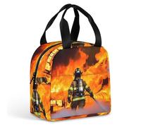 HETVBNS Insulated Lunch Bag for Women Men, Firefighter Fireman Flame Lunch Box with Large Capacity Portable Thermal Cooler Bag Reusable Leakproof Lunchbox for Work Picnic Travel