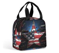 HETVBNS Insulated Lunch Bag for Women Men, Flag Stars Lunch Box with Large Capacity Portable Thermal Cooler Bag Reusable Leakproof Lunchbox for Work Picnic Travel