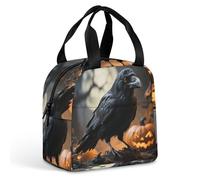 HETVBNS Insulated Lunch Bag for Women Men, Frightening Halloween Crow Lunch Box with Large Capacity Portable Thermal Cooler Bag Reusable Leakproof Lunchbox for Work Picnic Travel