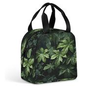 HETVBNS Insulated Lunch Bag for Women Men, Green Leaves Pattern Lunch Box with Large Capacity Portable Thermal Cooler Bag Reusable Leakproof Lunchbox for Work Picnic Travel