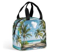 HETVBNS Insulated Lunch Bag for Women Men, Green Palm Trees Ocean Lunch Box with Large Capacity Portable Thermal Cooler Bag Reusable Leakproof Lunchbox for Work Picnic Travel