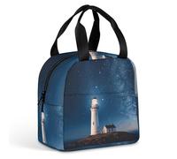 HETVBNS Insulated Lunch Bag for Women Men, Lighthouse Under Starry Night Sky Lunch Box with Large Capacity Portable Thermal Cooler Bag Reusable Leakproof Lunchbox for Work Picnic Travel