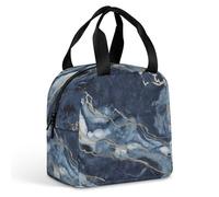 HETVBNS Insulated Lunch Bag for Women Men, Marble Navy Blue Mixed Lunch Box with Large Capacity Portable Thermal Cooler Bag Reusable Leakproof Lunchbox for Work Picnic Travel