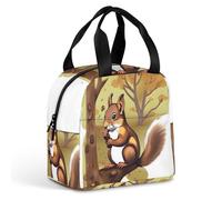 HETVBNS Insulated Lunch Bag for Women Men, Nut-eating Squirrel Lunch Box with Large Capacity Portable Thermal Cooler Bag Reusable Leakproof Lunchbox for Work Picnic Travel