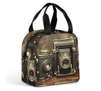 HETVBNS Insulated Lunch Bag for Women Men, Old Camera Lunch Box with Large Capacity Portable Thermal Cooler Bag Reusable Leakproof Lunchbox for Work Picnic Travel