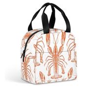 HETVBNS Insulated Lunch Bag for Women Men, Orange Shrimp Pattern Lunch Box with Large Capacity Portable Thermal Cooler Bag Reusable Leakproof Lunchbox for Work Picnic Travel