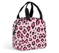 HETVBNS Insulated Lunch Bag for Women Men, Pink Leopard Lunch Box with Large Capacity Portable Thermal Cooler Bag Reusable Leakproof Lunchbox for Work Picnic Travel