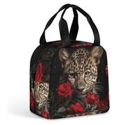 HETVBNS Insulated Lunch Bag for Women Men, Rose Leopard Lunch Box with Large Capacity Portable Thermal Cooler Bag Reusable Leakproof Lunchbox for Work Picnic Travel