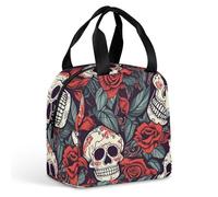 HETVBNS Insulated Lunch Bag for Women Men, Sugar Skulls And Red Roses Lunch Box with Large Capacity Portable Thermal Cooler Bag Reusable Leakproof Lunchbox for Work Picnic Travel