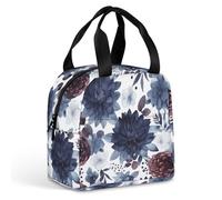 HETVBNS Insulated Lunch Bag for Women Men, Watercolor Dark Blue Pattern Lunch Box with Large Capacity Portable Thermal Cooler Bag Reusable Leakproof Lunchbox for Work Picnic Travel