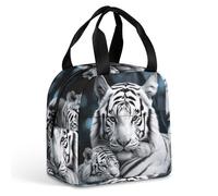 HETVBNS Insulated Lunch Bag for Women Men, White Tiger Lunch Box with Large Capacity Portable Thermal Cooler Bag Reusable Leakproof Lunchbox for Work Picnic Travel
