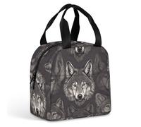 HETVBNS Insulated Lunch Bag for Women Men, Wolf Head Pattern Lunch Box with Large Capacity Portable Thermal Cooler Bag Reusable Leakproof Lunchbox for Work Picnic Travel