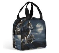 HETVBNS Insulated Lunch Bag for Women Men, Wolves in The Moonlight Lunch Box with Large Capacity Portable Thermal Cooler Bag Reusable Leakproof Lunchbox for Work Picnic Travel