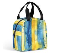 HETVBNS Insulated Lunch Bag for Women Men, Yellow And Blue Pattern Lunch Box with Large Capacity Portable Thermal Cooler Bag Reusable Leakproof Lunchbox for Work Picnic Travel