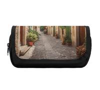 HETVBNS Italy Street Pencil Case Extra Large, Double Layer Pencil Pouch with Zipper, Portable Cosmetic Bags for Travel, Office Stationery Organizer for Women Men