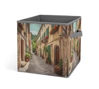 HETVBNS Italy Street Storage Bins 10.6 Inch, Oxford Fabric Foldable Storage Cube Organizer Basket with Handles, Fabric Bins for Closet Shelves, Toys, Clothes, Books, Bedroom