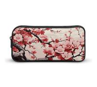 HETVBNS Japanese Floral Cherry Blossom Pencil Case Large Capacity, Durable Pencil Pouch Portable Small Cosmetic Bag with Metal Zipper, Simple Makeup Pouch Aesthetic Toiletry Bag for Travel Office