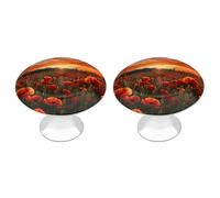 HETVBNS Kitchen Cabinet Knobs Red Poppy Flower Field in Sunset Dresser Knobs Round Cabinet Hardware Pull Drawer Pulls Drawer Handles Door Handles for Cupboard Closet 2PCS