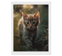 HETVBNS Kitten Walking on The Grass Diamond Painting Kits for Adults, Full Round Drill DIY Diamond Art for Beginners, 5D Gem Art and Crafts for Home Wall Decor 12"x16"