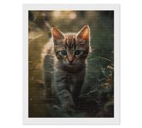 HETVBNS Kitten Walking on The Grass Diamond Painting Kits for Adults, Full Round Drill DIY Diamond Art for Beginners, 5D Gem Art and Crafts for Home Wall Decor 16"x20"