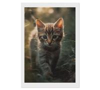 HETVBNS Kitten Walking on The Grass Diamond Painting Kits for Adults, Full Round Drill DIY Diamond Art for Beginners, 5D Gem Art and Crafts for Home Wall Decor 8"x12"