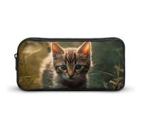 HETVBNS Kitten Walking on The Grass Pencil Case Large Capacity, Durable Pencil Pouch Portable Small Cosmetic Bag with Metal Zipper, Simple Makeup Pouch Aesthetic Toiletry Bag for Travel Office