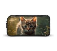HETVBNS Kitten Walking on The Grass Pencil Case Large Capacity Zipper Pouch, Durable Pencil Box Organizer, Portable Small Cosmetic Bag for Office, Travel