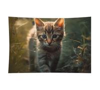 HETVBNS Kitten Walking on The Grass Tapestry Wall Hanging - 40"x60" Aesthetic Tapestries Soft Polyester Wall Art Decor Large Tapestry for Bedroom Living Room Dorm Backdrop, Hanging Kit Included