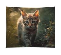 HETVBNS Kitten Walking on The Grass Tapestry Wall Hanging - 50"x60" Aesthetic Tapestries Soft Polyester Wall Art Decor Large Tapestry for Bedroom Living Room Dorm Backdrop, Hanging Kit Included