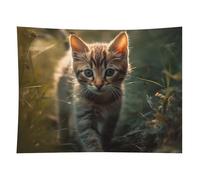 HETVBNS Kitten Walking on The Grass Tapestry Wall Hanging - 60"x80" Aesthetic Tapestries Soft Polyester Wall Art Decor Large Tapestry for Bedroom Living Room Dorm Backdrop, Hanging Kit Included