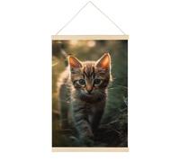 HETVBNS Kitten Walking on The Grass Wall Art, 15.7 X 23.6 Inch Reusable Magnetic Poster Hanger - Canvas Poster Included, Complete Hanging Kit for Posters, Art, Maps
