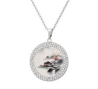 HETVBNS - Landscape flower necklace, round pendant alloy with diamond, elegant pendant necklace for women men, Una talla, Metal, Alloy.