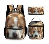 HETVBNS Lazy Dog Puppy Backpack Set 3 Piece, Durable Backpack Insulated Lunch Bag Portable Pencil Case for Men Women