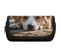 HETVBNS Lazy Dog Puppy Pencil Case Extra Large, Double Layer Pencil Pouch with Zipper, Portable Cosmetic Bags for Travel, Office Stationery Organizer for Women Men