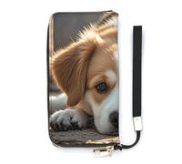 HETVBNS Lazy Dog Puppy Wallet, Elegant Wristlet Wallet with Multi-Card Slots, PU Leather Long Purse for Women, Men