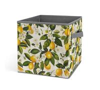 HETVBNS Lemons And Flowers Storage Bins 10.6 Inch, Oxford Fabric Foldable Storage Cube Organizer Basket with Handles, Fabric Bins for Closet Shelves, Toys, Clothes, Books, Bedroom