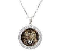 HETVBNS - Leopard Head Necklace, Round Alloy Pendant with Diamond, Elegant Pendant Necklace for Women Men, Una talla, Metal, Alloy.