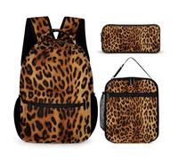 HETVBNS Leopard Print Backpack Set 3 Piece, Durable Backpack Insulated Lunch Bag Portable Pencil Case for Men Women