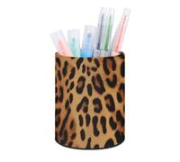 HETVBNS Leopard Print Pen Holder for Desk PU Leather Round Desk Organizer Multifunctional Makeup Brush Storage Aesthetic Desktop Supplies Stylish Pencil Holder for Office & Home
